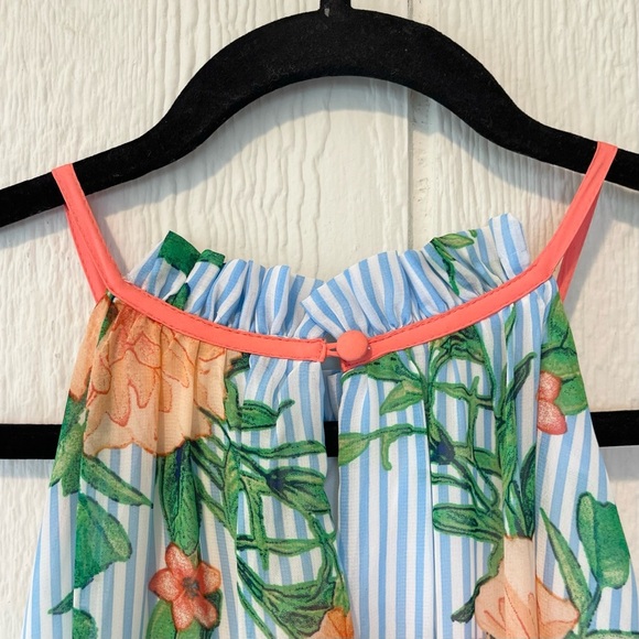 B by CHETTA B ~ Cute Blue/White Striped Maxi Dress with Floral Print ~ Size 16 - Picture 6 of 6